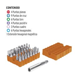 Juego 33 puntas mixtas atornillador taladro 1" Truper