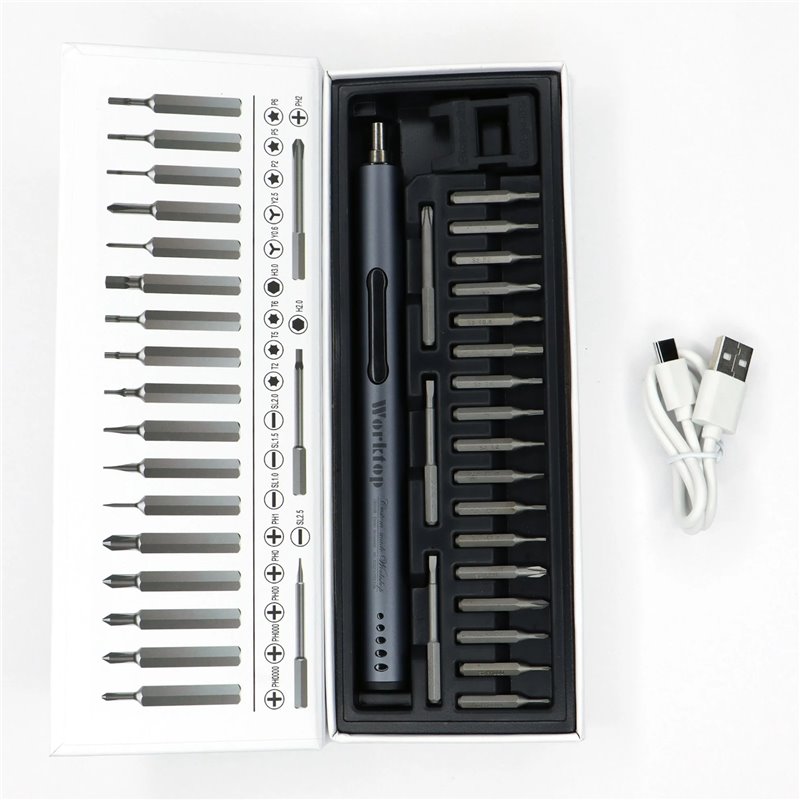 Destornillador eléctrico Inalámbrico 20 en 1 con luz led + cable USB worktop