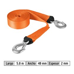 Correa eslinga para remolque con ganchos 2"x5.8m Truper