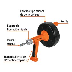Destapacaños sonda manual y para taladro 7.6m Truper