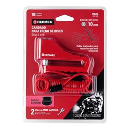 Candado freno de disco moto HERMEX + cable avisador + estuche