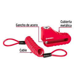 Candado freno de disco moto HERMEX + cable avisador + estuche