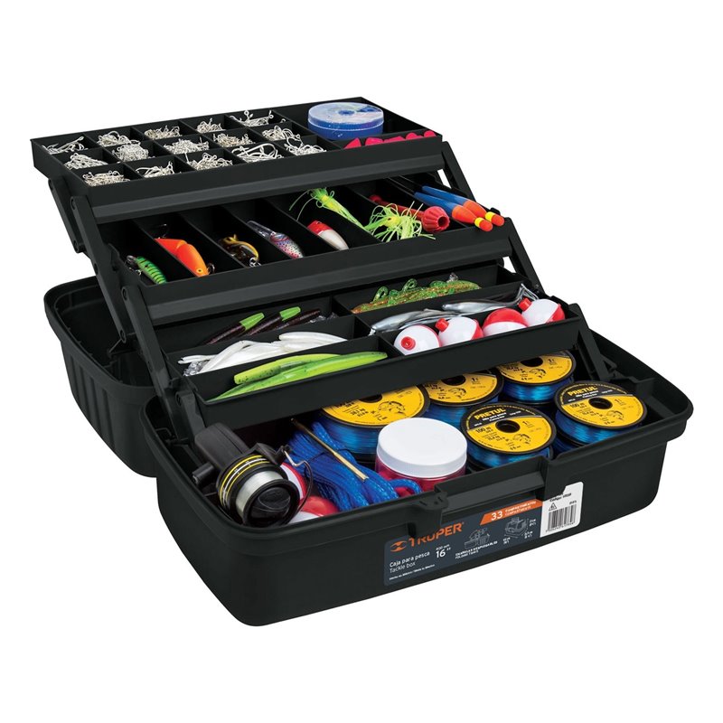 Caja herramientas 16" para pesca + 3 bandejas deslizables Truper