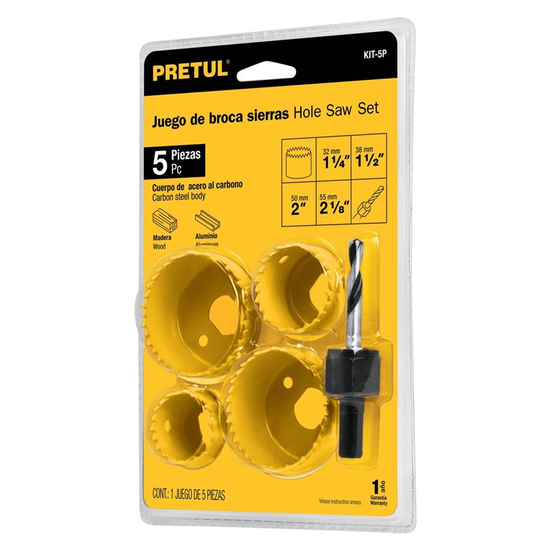 Kit 4 sierra copas acero al carbono + mandril Pretul