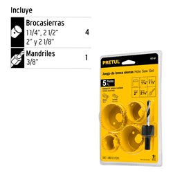 Kit 4 sierra copas acero al carbono + mandril Pretul