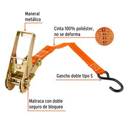 Kit 2 eslinga con ratchet 1125Kg Truper 1" para moto
