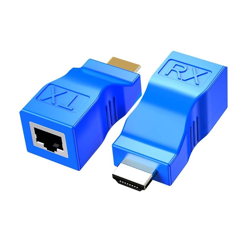 Extensor Hdmi 30 metros sobre Cable LAN Cat5e/Cat6 azul