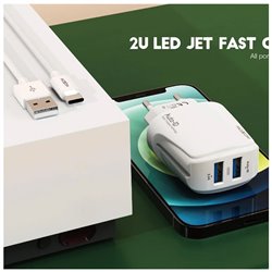 Cargador USB 2 puertos Moxom + cable tipo C