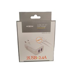Cargador USB 2 puertos Moxom + cable tipo C