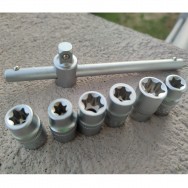 Juego copas dados 3/8" torx hembra E8 a E16 con mango deslizante
