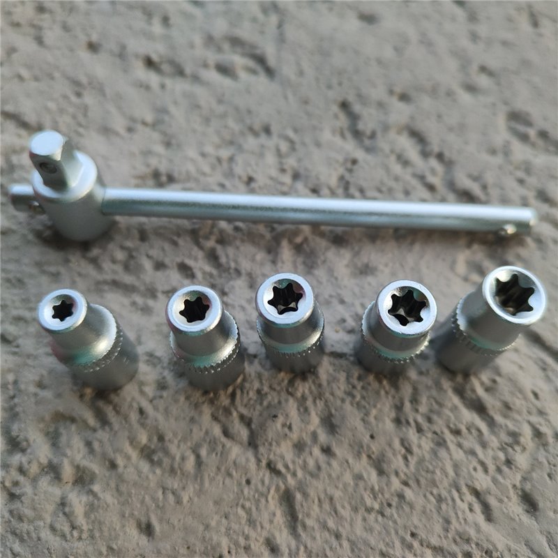 Juego copas dados 1/2" torx hembra E4 a E8 con mango deslizante