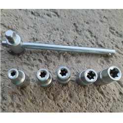 Juego copas dados 1/2" torx hembra E4 a E8 con mango deslizante