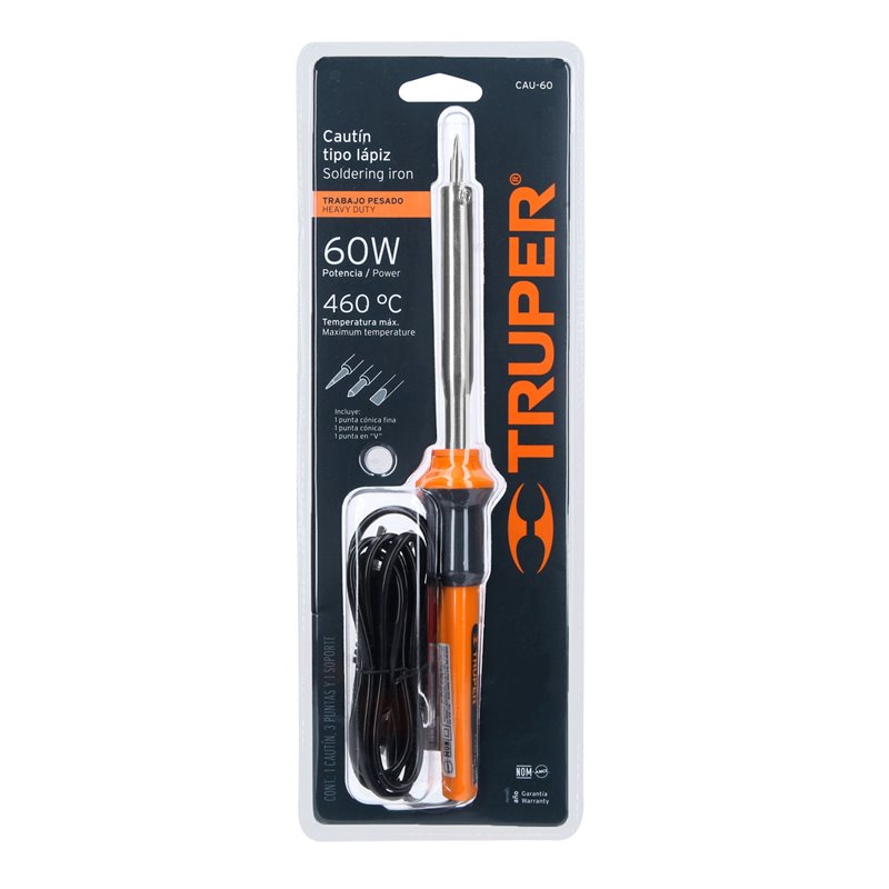 Cautín Truper 60W trabajo + 2 puntas + soporte