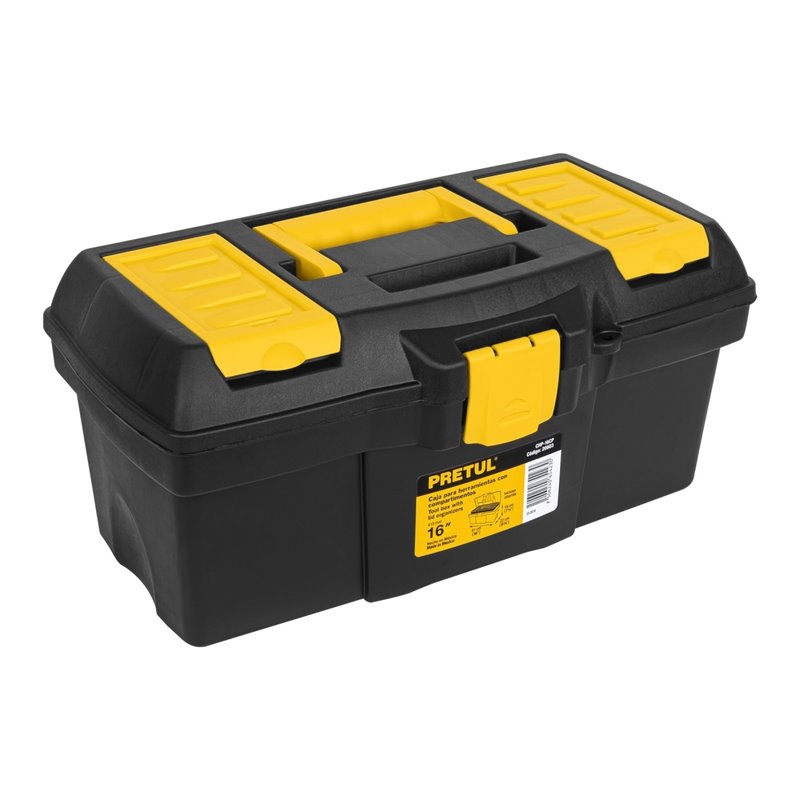 Caja herramientas de 16" con compartimentos Pretul