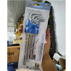 Set x9 llaves torx Henglida T10 a la T50 cabeza doble en L