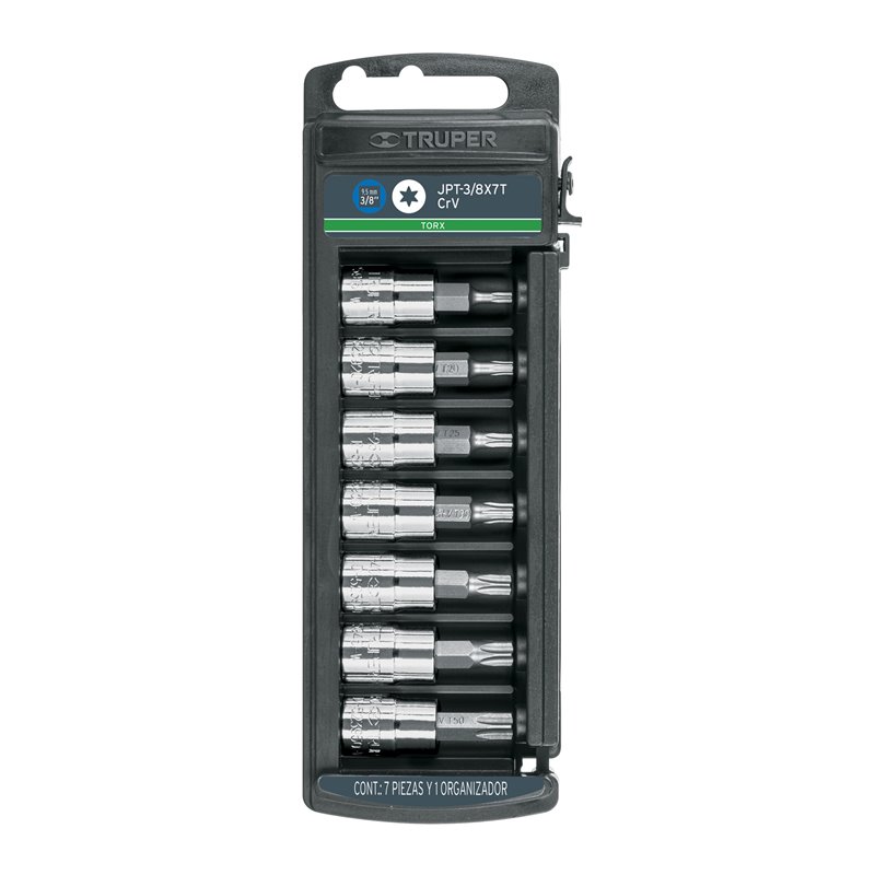 Juego de 7 dados copas Truper punta Torx cuadrante 3/8"
