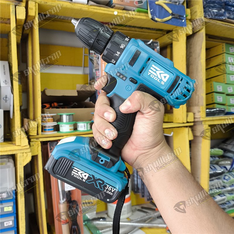 Taladro 36V EK36M no percutor + brocas + 2 baterías