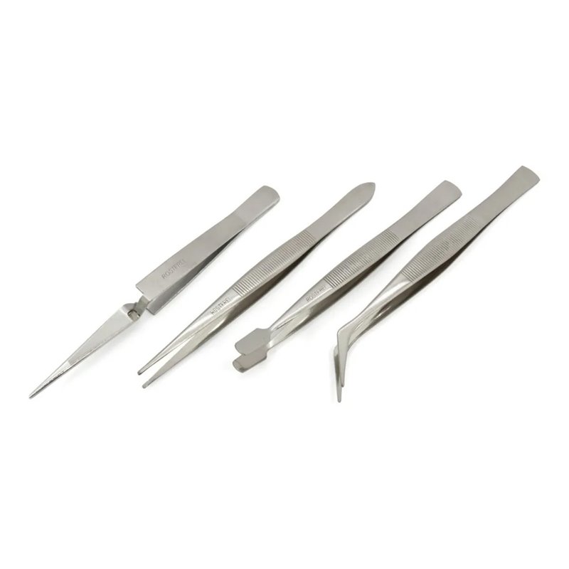 Juego Set De 4 Pinzas En Acero Inoxidable Electrónica Smd