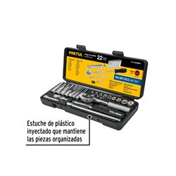 Juego de copas 1/4" Pretul 22 piezas milimétrico