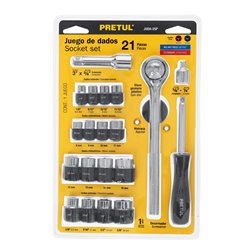 Kit 21 piezas ratchet copas 3/8" + adaptador 1/4" pretul