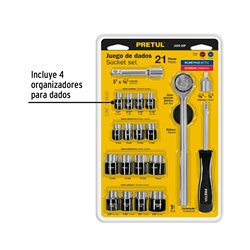 Kit 21 piezas ratchet copas 3/8" + adaptador 1/4" pretul