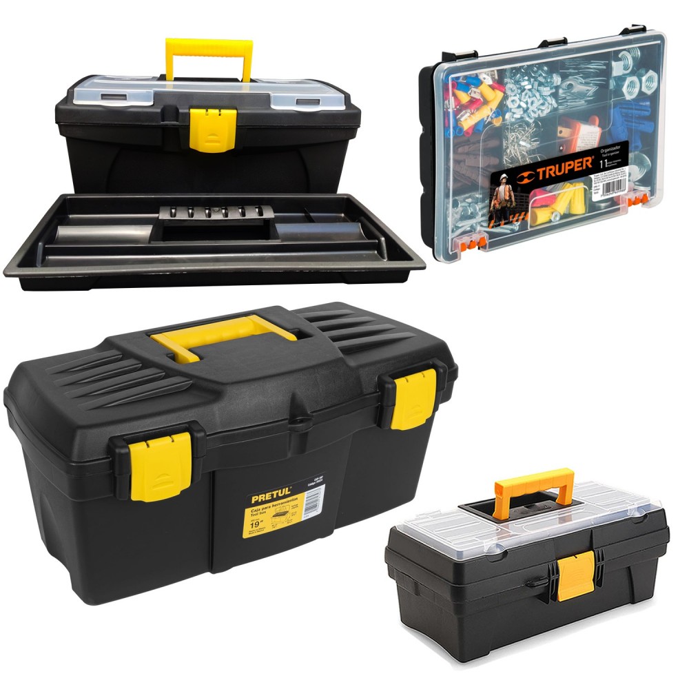 Kit X4 Caja Herramientas 19, 14, 12 pulgadas + Organizador Truper