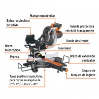 Sierra acolilladora truper 10" telescópica 1900W ingleteadora