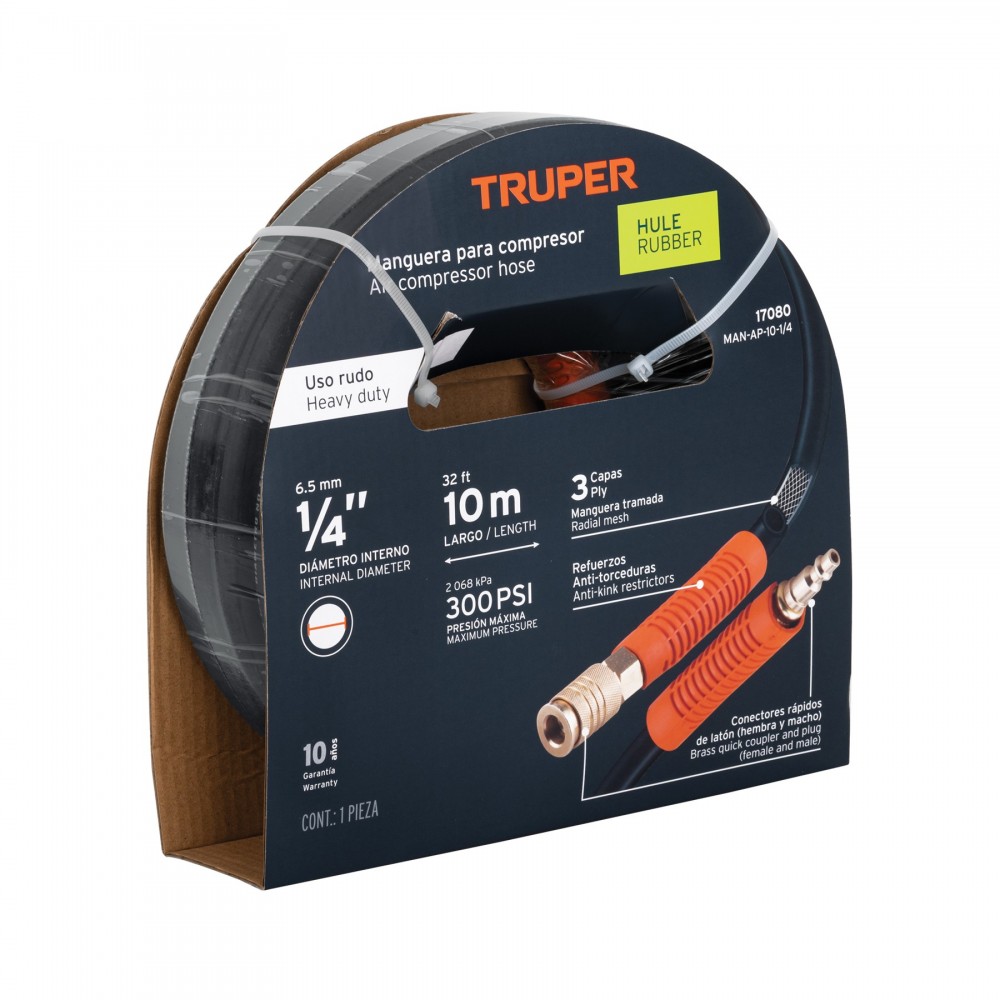 Manguera compresor hule 10m x 1/4" Truper