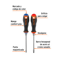 Kit x2 destornilladores 3/16"x4" Truper comfort grip pala estrella