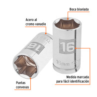 Copa 16mm dado Truper 6 puntas cuadrante 1/2"