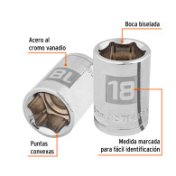 Copa 18mm dado Truper 6 puntas cuadrante 1/2"