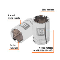 Copa 19mm dado Truper 6 puntas cuadrante 1/2"