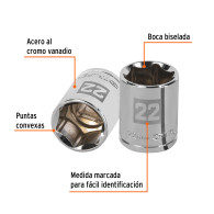 Copa 22mm dado Truper 6 puntas cuadrante 1/2"