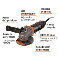 Pulidora Angular 4-1/2" Truper Ergo Pro 850W