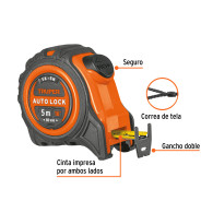 Flexómetro 5m Auto-Lock Truper antigolpes cinta 19mm