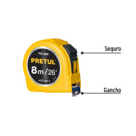 Flexómetro amarillo 8m cinta 25mm Pretul