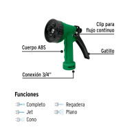Pistola plástica para riego de 5" con 5 funciones Pretul