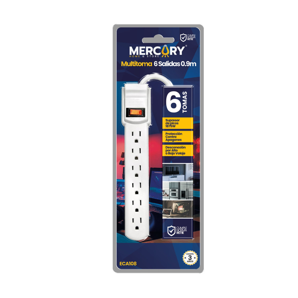 Multitoma 6 salidas mercury retie 1m 3x14awg