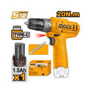 Taladro inalámbrico rotación Ingco 12V 3/8" 20Nm + batería
