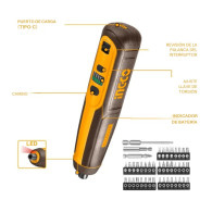 Atornillador inalámbrico 4V Ingco + 40 accesorios CSDLI04062