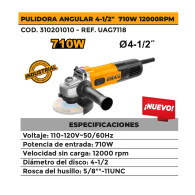 Pulidora angular 710W 4.1/2" Ingco 12000rpm UAG7118