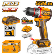 Taladro rotación Inalámbrico 1/2" 20V 55Nm Ingco UCDLI205582 + 47 Accesorios + batería