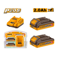 Set 2 baterías Ion Litio 20V 2.0Ah + Cargador Ingco Ufbcpk2212