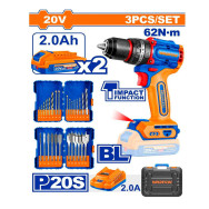Taladro Wadfow impacto 1/2" 20V 62Nm brushless + 2 baterias + brocas uwos250895