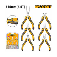 Kit 6 mini pinzas 4.5" alicates Ingco Hmps06115