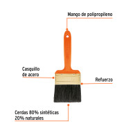 Brocha 3" Truper naranja limpieza PC electrónica cerdas negras