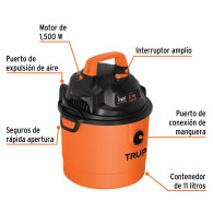 Aspiradora 2HP 1500W sólidos y líquidos 3gal plástica Truper