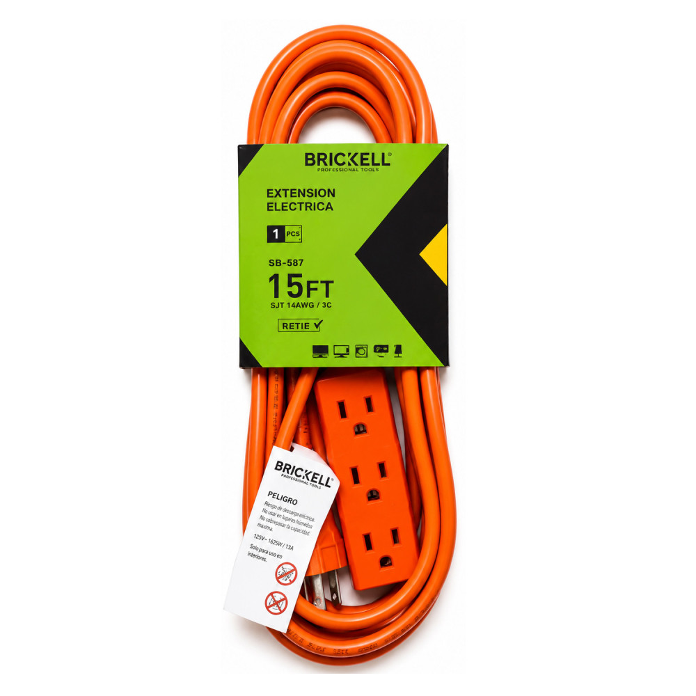 Extensión 4.5m 15ft naranja 3 tomas Brickell