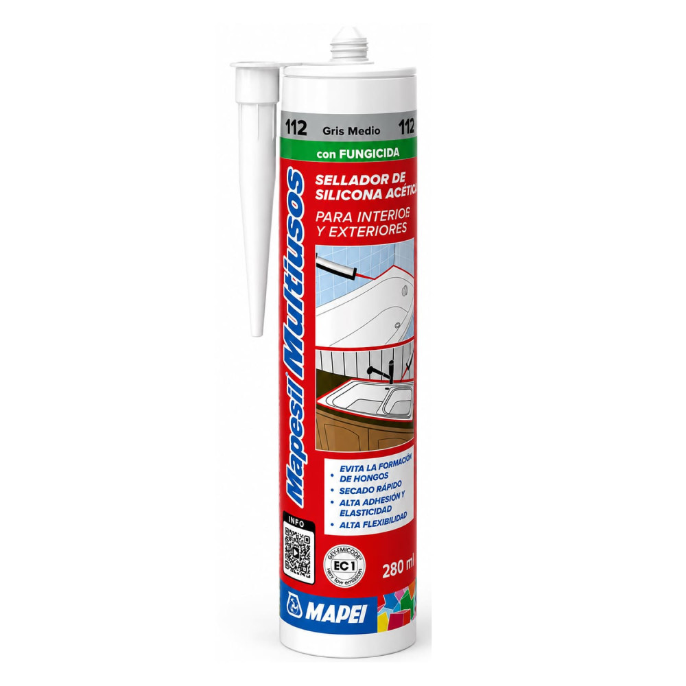 Silicona acética transparente Mapesil antihongos multiusos
