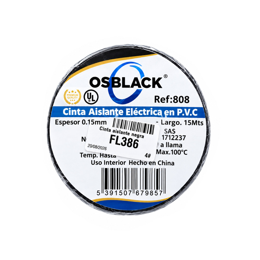 Cinta aislante negra 15m Osblack